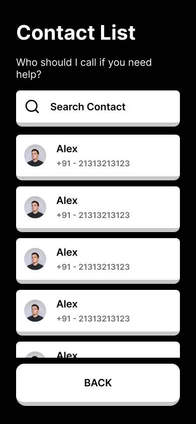 Contact list selection screen